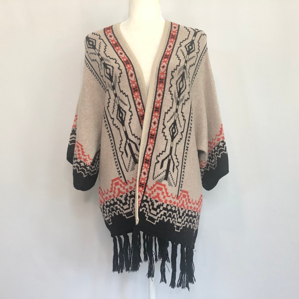 Jealous Tomato Boho Tan, Black & Red Knit Sweater